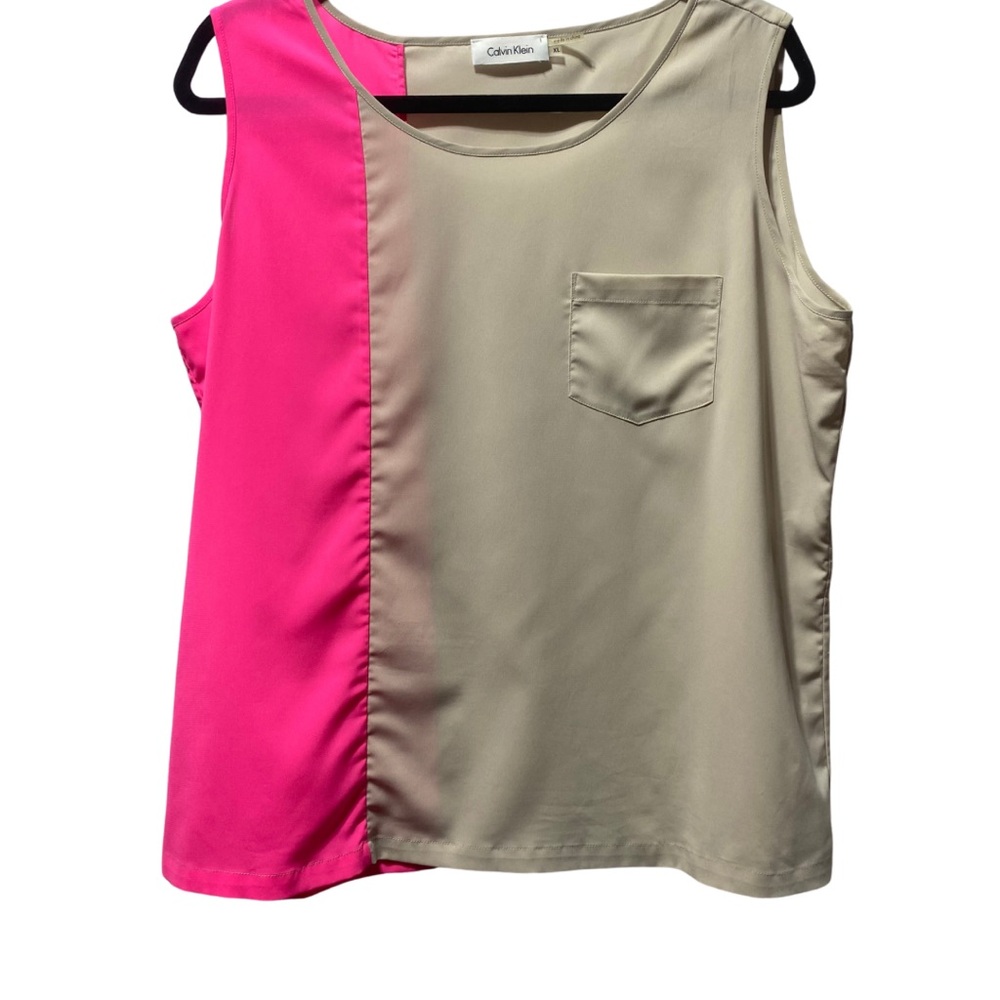 Calvin Klein Women's Pink and Cream Sleeveless Top